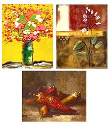 Flowers and Chillies - Set of 3 Abstract Posters