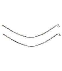 Pair of White Metal Anklets with Multicolor Stones
