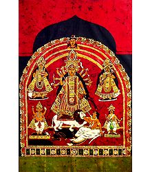 Devi Durga with Family - Batik Painting on Cloth