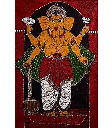 Ganesha - God of Prosperity - Batik Painting on Cloth - Unframed