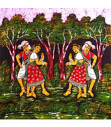 Indian Folk Dancers - Batik Painting