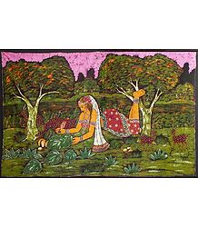 Shakuntala Writing Letter - Batik Painting