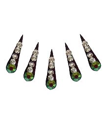 5 Maroon Long Bindis with White Stone