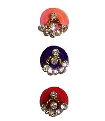 3 Multicolor Round Bindis with White Stone