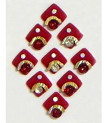 Red Diamond Shaped Bindis with White and Red Stone