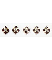 Maroon and White Stone Studded Square Bindis