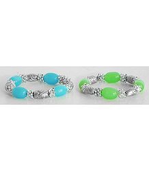 Pair of Light Cyan and Light Green Bead Stretch Bracelet