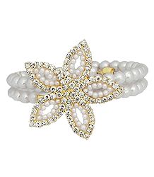 White Beaded and Stone Studded Cuff Bracelet