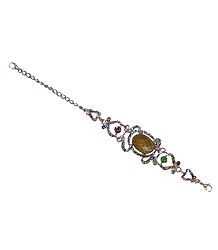Fawn and Multicolor Stone Studded Metal Bracelet