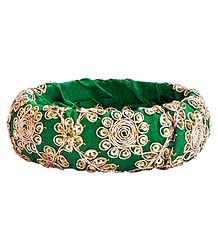 Golden Zari Design on Bracelet with Green Cloth Lining