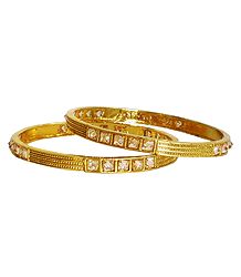 Pair of Stone Studded with Gold Plated Bangles
