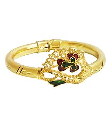 Gold Plated Hinge Bracelet with Peacock Design