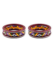 Set of 2 Stone Studded Multicolor Lac Bangles