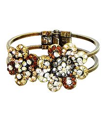 Golden and Yellow Stone Studded Oxidised Metal Hinged Bracelet
