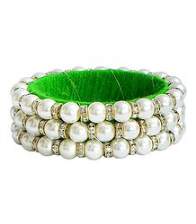White Stone Studded and Faux Pearl Bead Bracelet