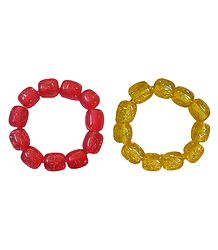 Set of 2 Red and Yellow Beaded Stretch Bracelet
