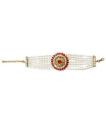 Faux Pearl with Red and White Zirconia Bracelet