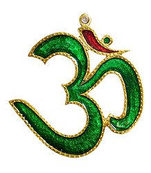 Green Lacquered on Brass Om - Wall Hanging