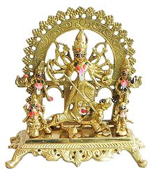 Durga Slaying Mahishasura - Brass Statue