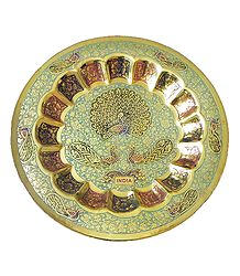 Meenakari Brass Plate with Peacock Design - Wall Hanging