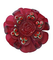 Stone Studded Red Acrylic Flower Brooch