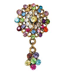 Multicolor Stone Studded Metal Flower Brooch