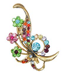 Multicolor Stone Studded Metal Flower Bouque Brooch