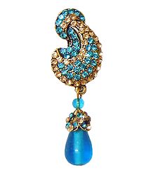 Cyan and Yellow Stone Studded Metal Leaf Brooch