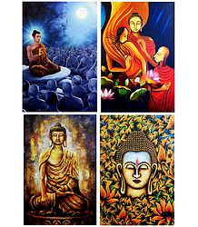 Lord Buddha and Amprapali Finds Peace in Buddha - Set of 4 Posters