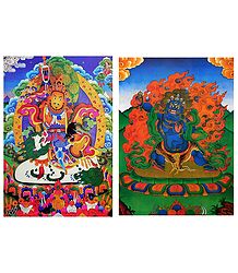 Blue Mahakala, Vaishravana - Set of 2 Thangka Posters