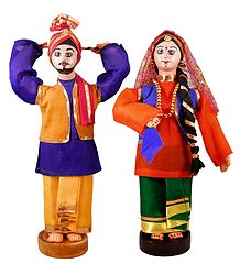Bhangra Dancers from Punjab - Set of of 2 Cloth Dolls