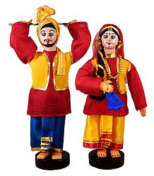 Pair of Bhangra Dancers - Cloth Dolls