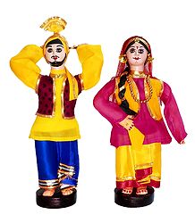 Bhangra Dancers from Punjab - Set of 2 Cloth Dolls