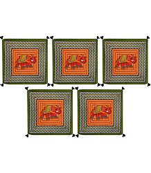 Set of 5 Elephant Print Cotton Cushion Covers