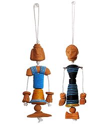 Terracotta King and Queen Hanging Dolls - Car Hanging 