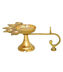 Ritual Hand Held Five Faced Oil Lamp for Aarti - Brass Lamp