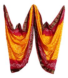 Art Silk Yellow with Red Bandhej Chunni with Zari Border
