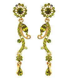 Olive Green Stone Studded Dangle Metal Earrings