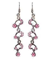 Pink Stone Studded Metal Dangle Earrings