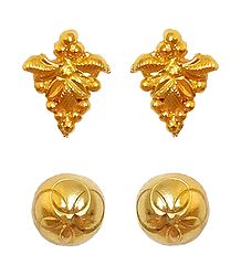 Set of 2 Pair Gold Plated Stud Earrings