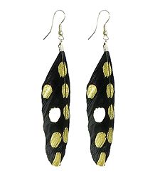Black with Golden Painted Feather Earrings