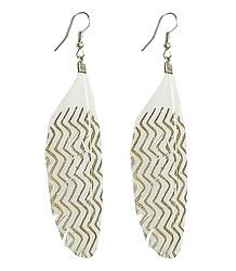 White with Golden Painted Feather Earrings