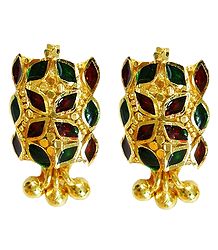 Red and Green Laquered Gold Plated Earrings