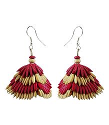 Red with Beige Paddy Jhumka Earrings
