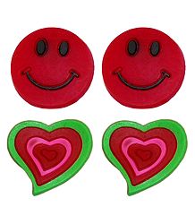 2 Pairs of Rubber Heart and Smiley Stud Earrings