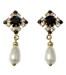Black and White Stone Studded Drop Earrings