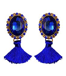 Blue Stone Studded Silk Thread Earrings