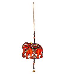 Hand Painted Hanging Elephant with Beads - Perforated Leather Crafts