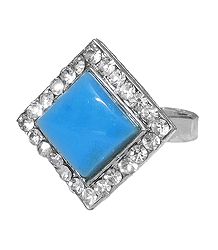 White and Cyan Stone Setting Square Metal Ring