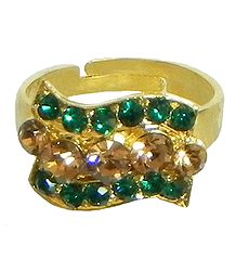 Green and Brown Stone Studded Adjustable Ring